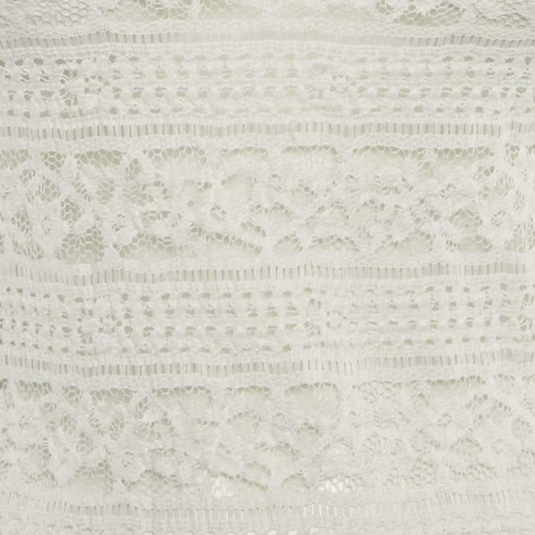 Pre Owned CH Carolina Herrera White Lace Bell Sleeve Top XS