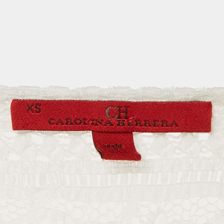Pre Owned CH Carolina Herrera White Lace Bell Sleeve Top XS