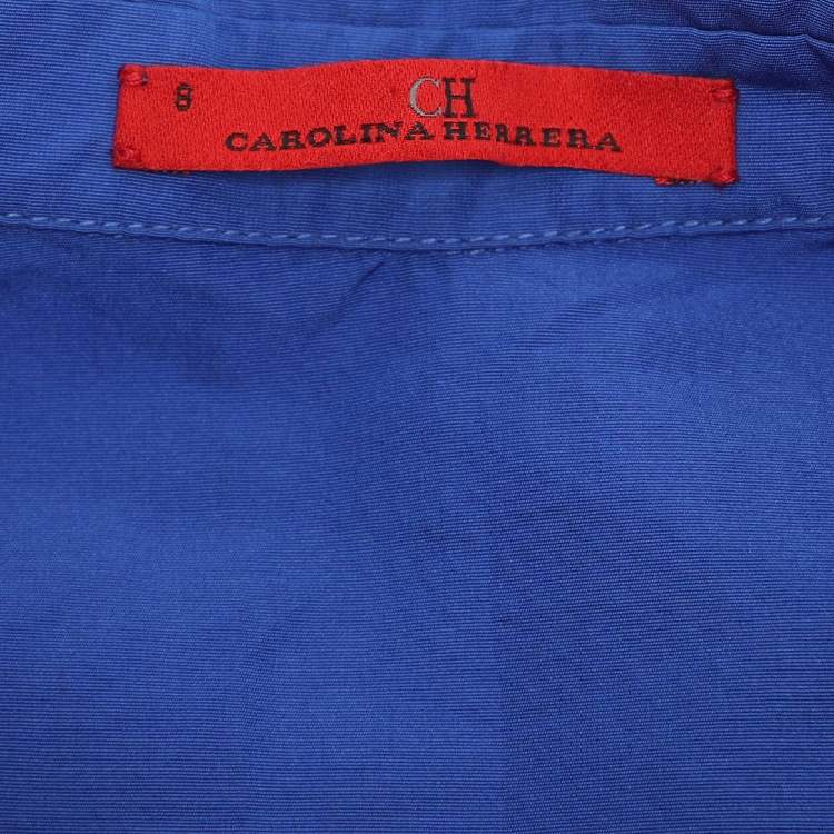 Pre Owned Carolina Herrera Royal Blue Taffeta Pocketed Flared Shirt Dress M