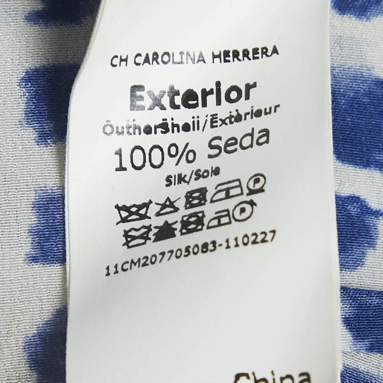 Pre Owned CH Carolina Herrera White/Blue Printed Silk Tie-Up Button Front Blouse L