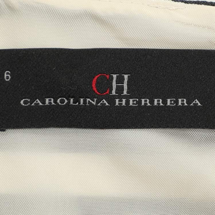 Pre Owned CH Carolina Herrera Cream/Black Striped Cotton Blend Sleeveless Midi Dress M