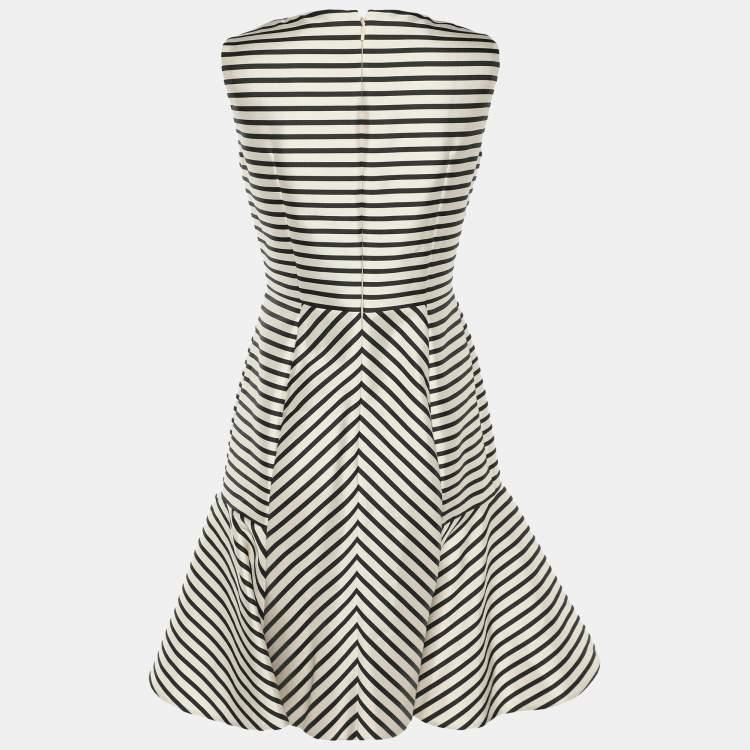 Pre Owned CH Carolina Herrera Cream/Black Striped Cotton Blend Sleeveless Midi Dress M
