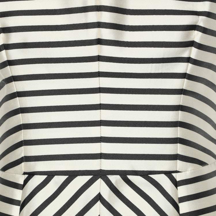 Pre Owned CH Carolina Herrera Cream/Black Striped Cotton Blend Sleeveless Midi Dress M