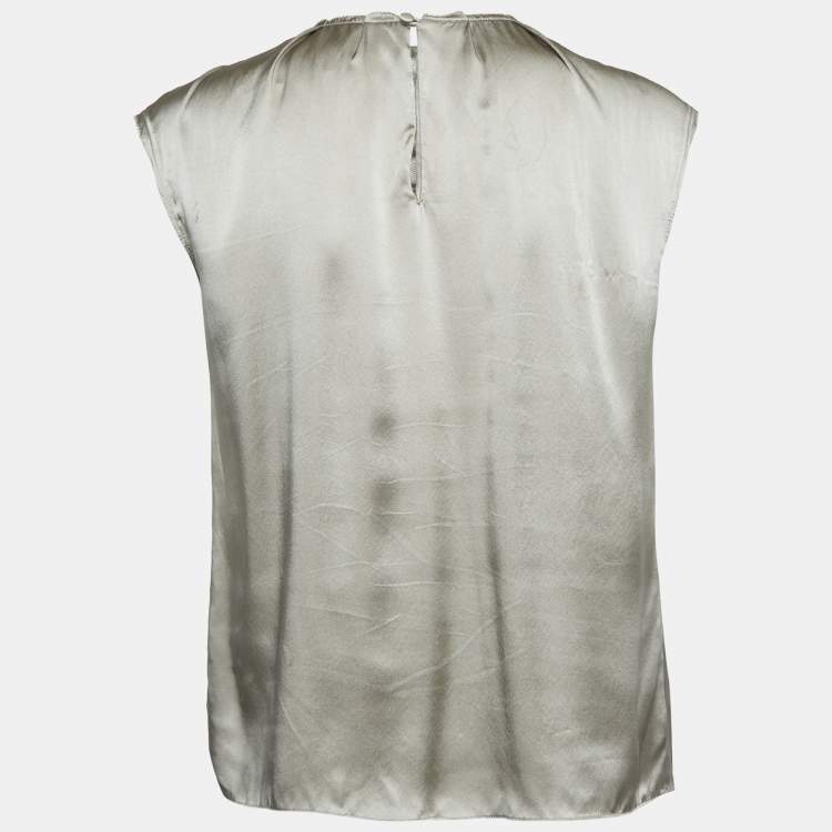 Pre Owned CH Carolina Herrera Metallic Grey Silk Satin Top S