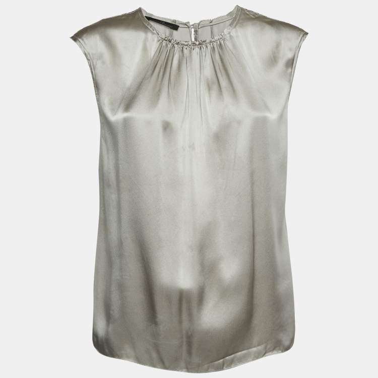 Pre Owned CH Carolina Herrera Metallic Grey Silk Satin Top S