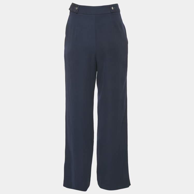 مملوكة مسبقًا CH Carolina Herrera Navy Blue Crepe Straight Leg Trousers S