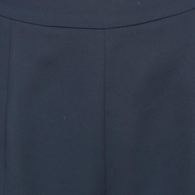 Pre Owned CH Carolina Herrera Navy Blue Crepe Pleated Formal Trousers XS