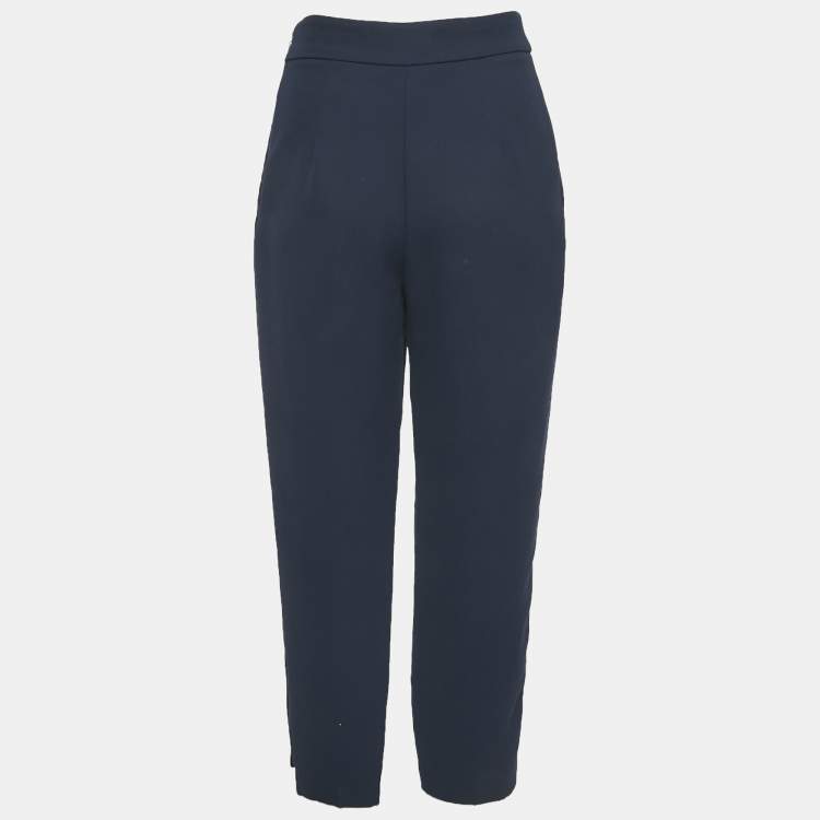 Pre Owned CH Carolina Herrera Navy Blue Crepe Pleated Formal Trousers XS