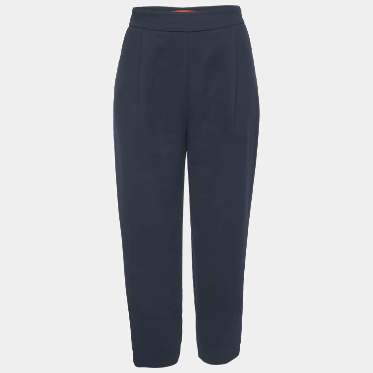 Pre Owned CH Carolina Herrera Navy Blue Crepe Pleated Formal Trousers XS