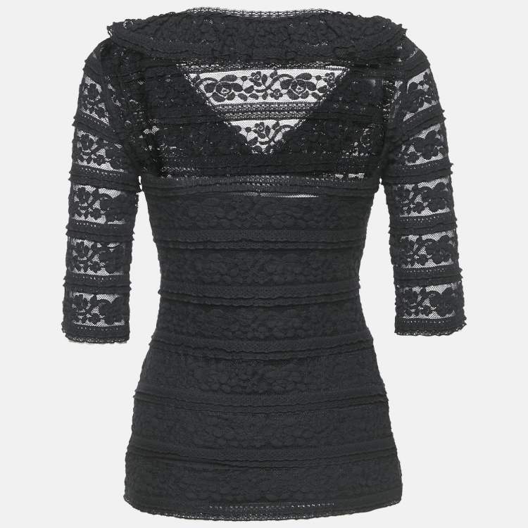 Pre Owned CH Carolina Herrera Black Lace Ruffled Top S