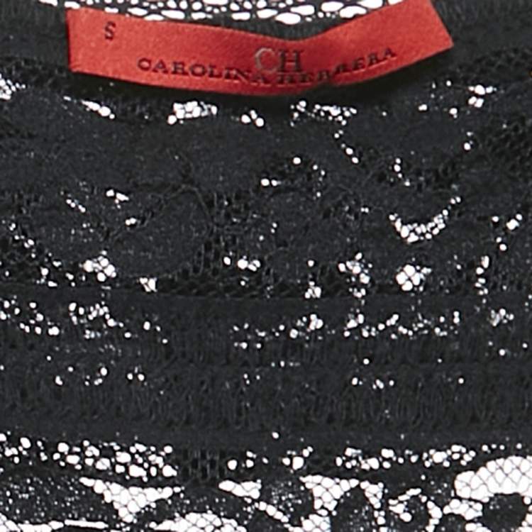 Pre Owned CH Carolina Herrera Black Lace Ruffled Top S