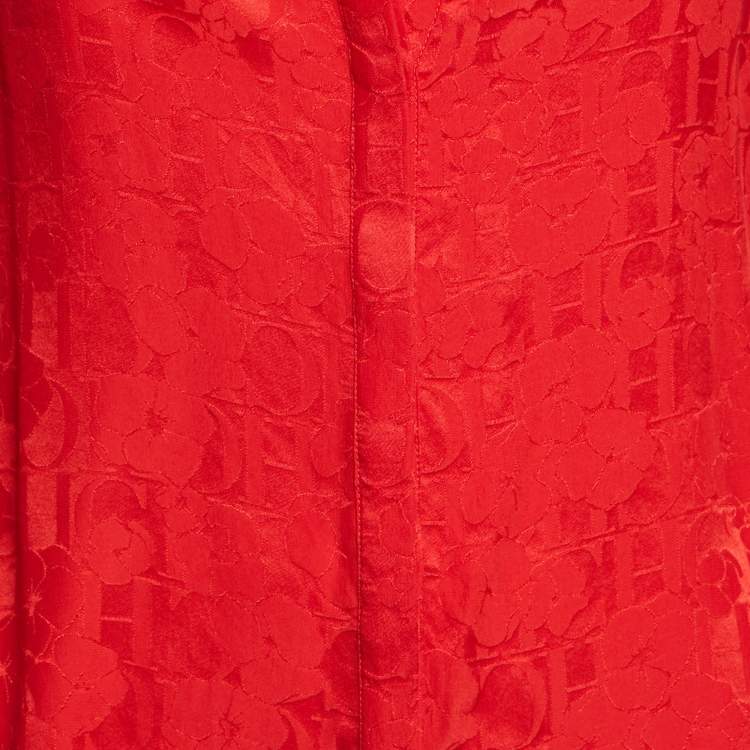 Pre Owned CH Carolina Herrera Red CH Flora Jacquard Satin Shirt S