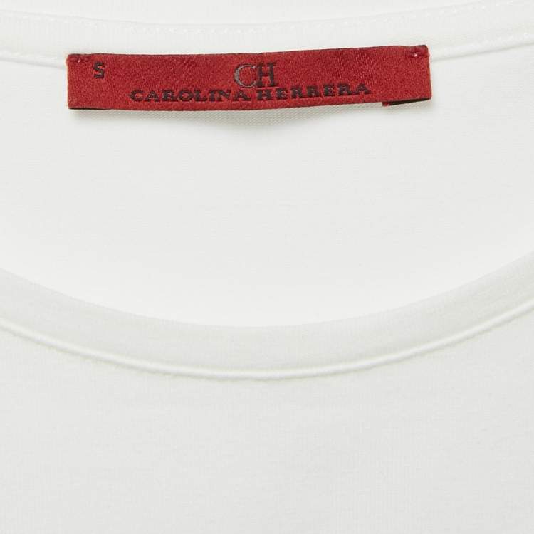 Pre Owned CH Carolina Herrera White Sequin Embroidered Jersey T-Shirt S