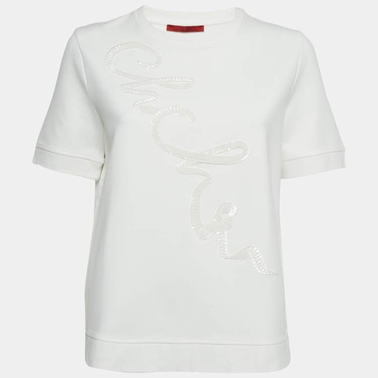 Pre Owned CH Carolina Herrera White Sequin Embroidered Jersey T-Shirt M