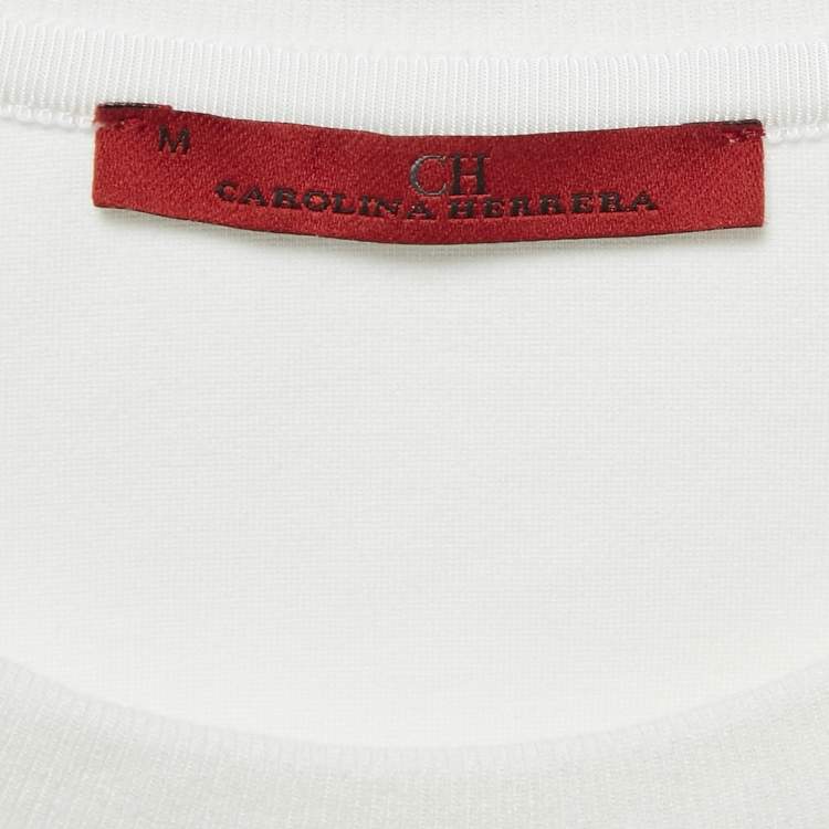 Pre Owned CH Carolina Herrera White Sequin Embroidered Jersey T-Shirt M