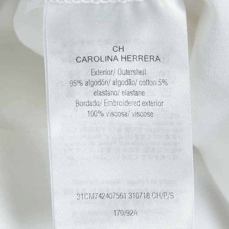 مملوكة مسبقًا CH Carolina Herrera White Logo Flora Embroidered Jersey T-Shirt S