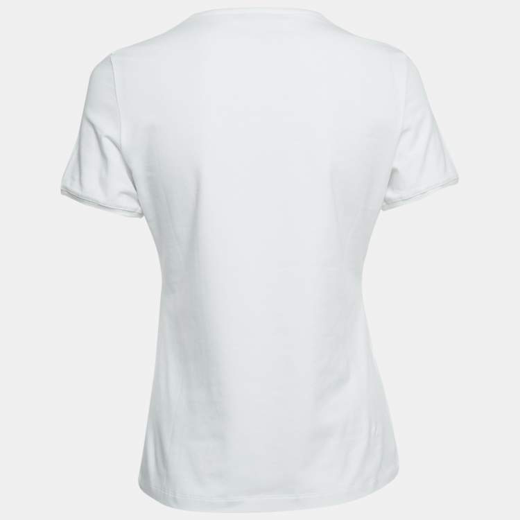مملوكة مسبقًا CH Carolina Herrera White Logo Flora Embroidered Jersey T-Shirt S