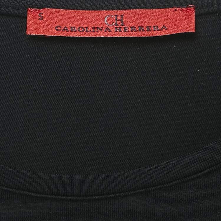 Pre Owned CH Carolina Herrera Black Logo Flora Embroidered Jersey T-Shirt S