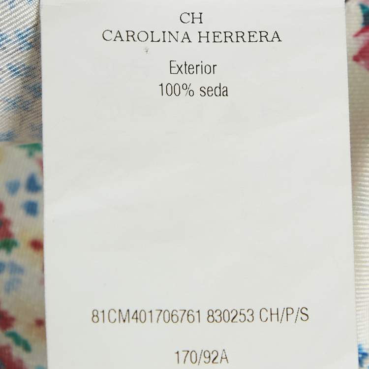 Pre Owned CH Carolina Herrera White Floral Print Silk Zip-Up Jacket S