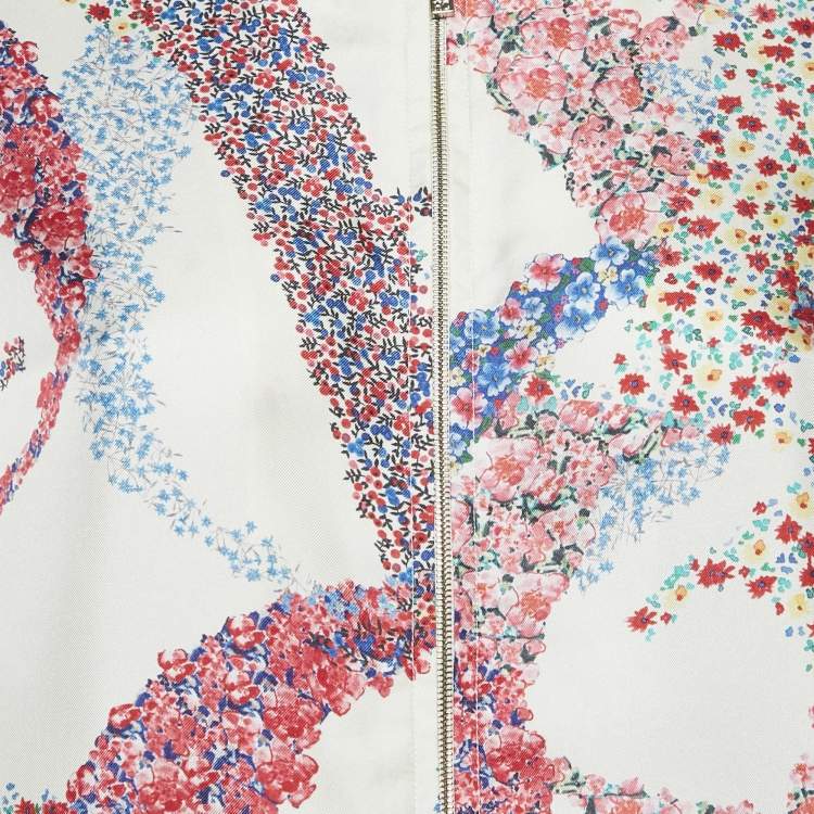 Pre Owned CH Carolina Herrera White Floral Print Silk Zip-Up Jacket S