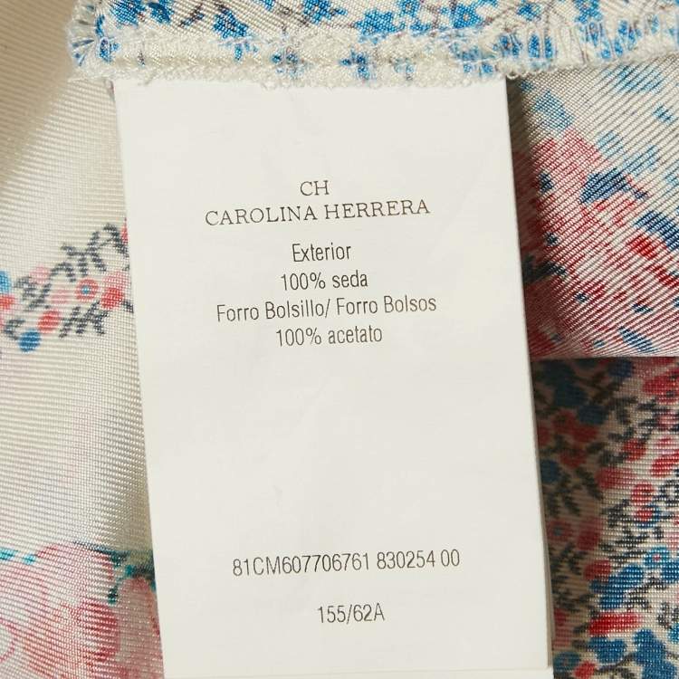 Pre Owned CH Carolina Herrera White Floral Print Silk Wide-Leg Trousers XS
