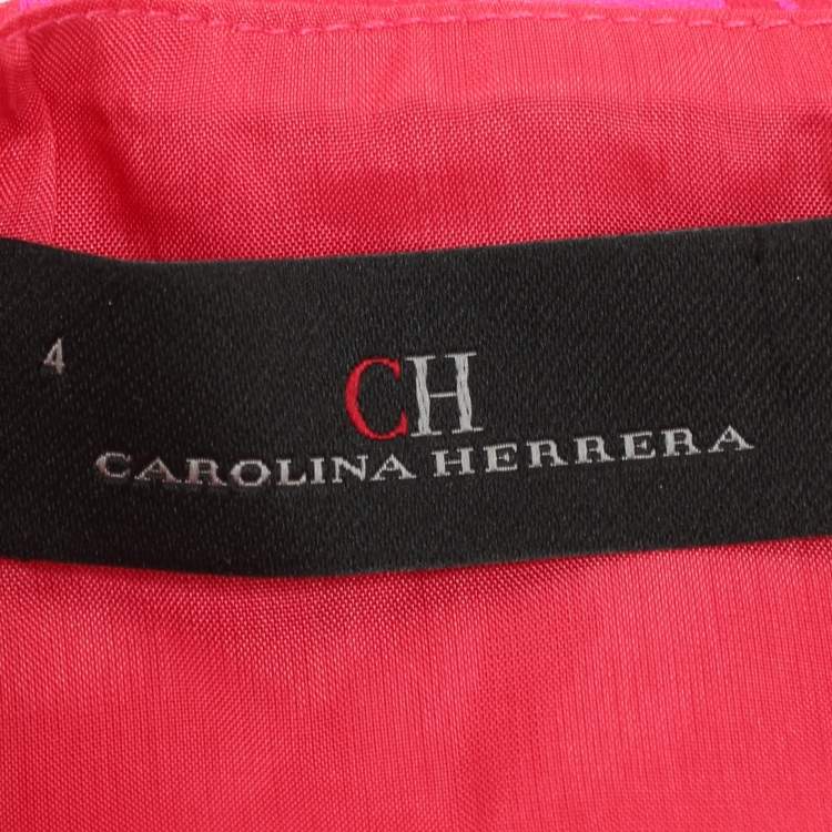 Pre Owned CH Carolina Herrera Pink/Red Jacquard Farm Rio Print Midi Dress S