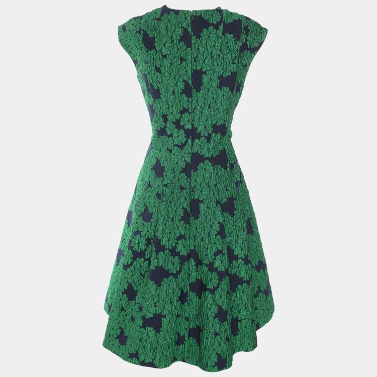 Pre Owned CH Carolina Herrera Blue/Green Floral Jacquard Midi Dress M
