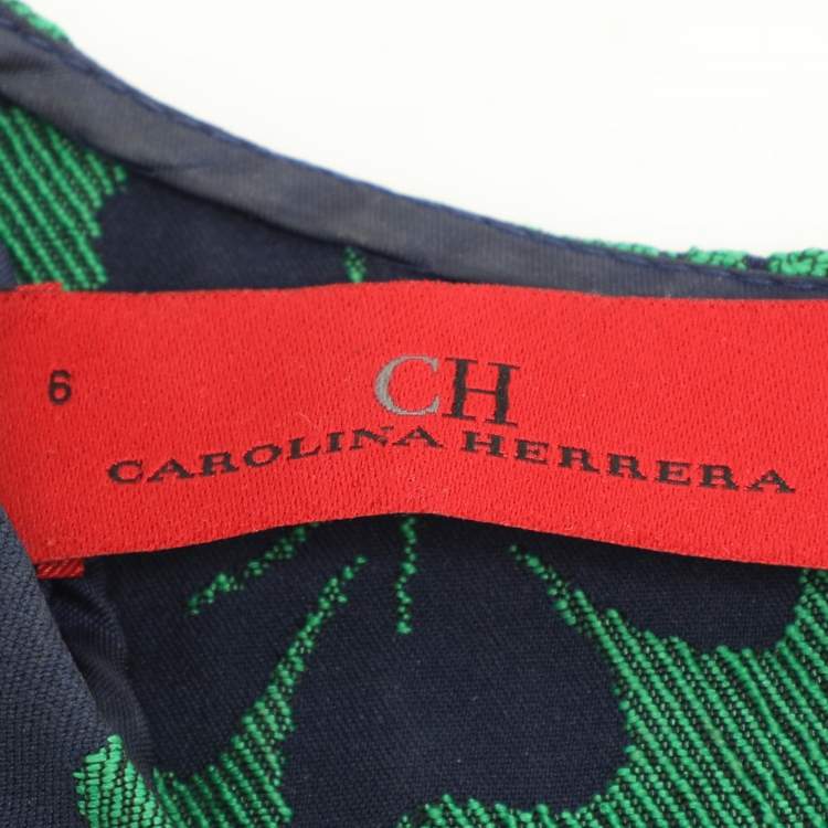 Pre Owned CH Carolina Herrera Blue/Green Floral Jacquard Midi Dress M