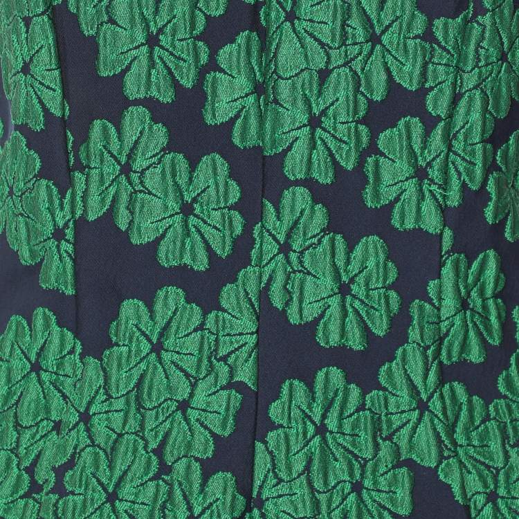 Pre Owned CH Carolina Herrera Blue/Green Floral Jacquard Midi Dress M