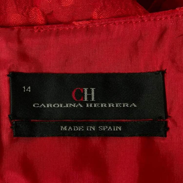Pre Owned CH Carolina Herrera Red Floral Jacquard Mini Dress XL