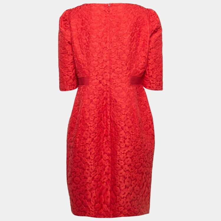 Pre Owned CH Carolina Herrera Red Floral Jacquard Mini Dress XL