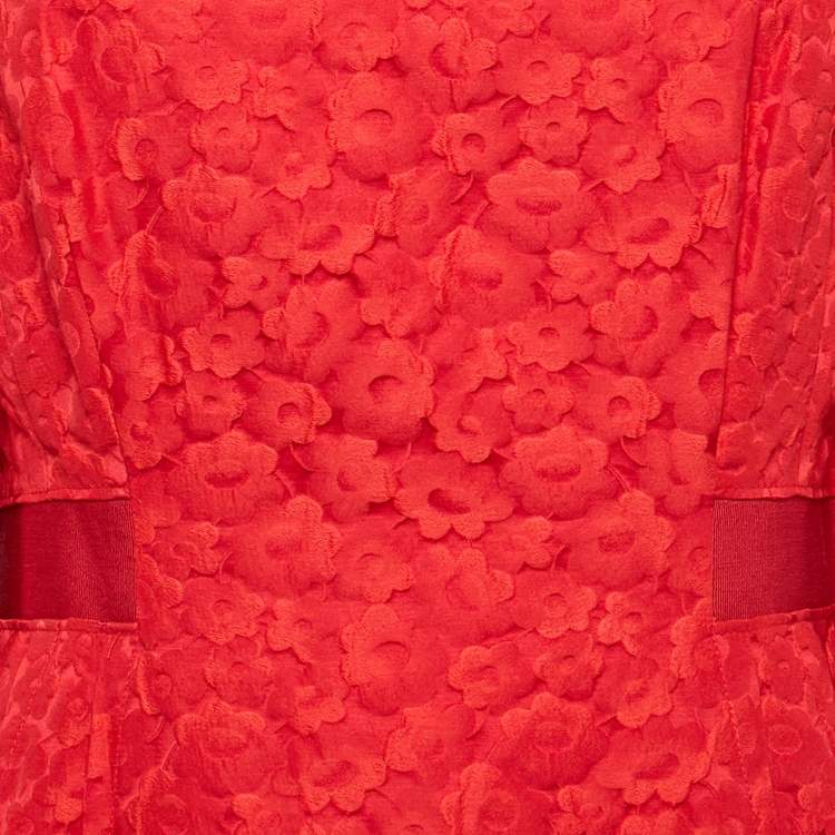 Pre Owned CH Carolina Herrera Red Floral Jacquard Mini Dress XL