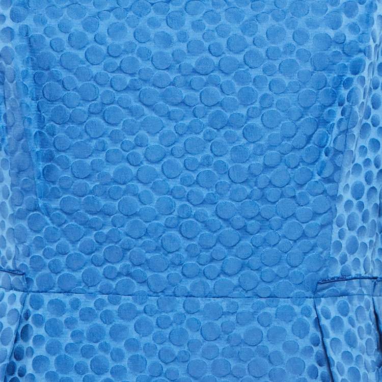 Pre Owned CH Carolina Herrera Blue Dot Pattern Jacquard Mini Dress XL