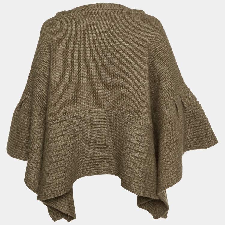 Pre Owned CH Carolina Herrera Brown Wool & Alpaca Knit Poncho One Size