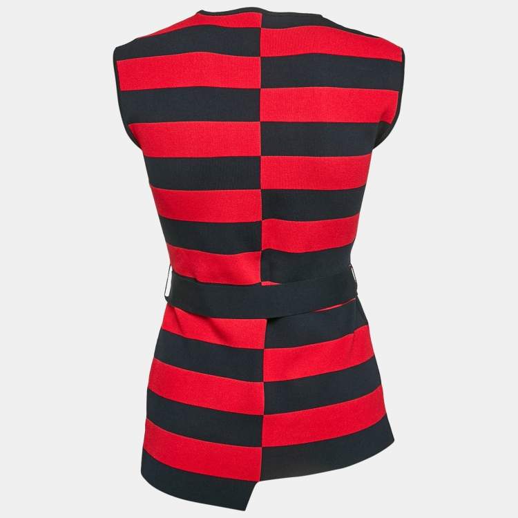 Pre Owned CH Carolina Herrera Navy Blue Striped Knit Belted Top XS