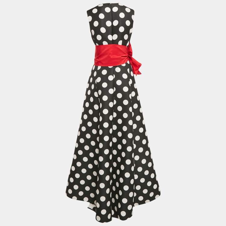 مملوكة مسبقًا CH Carolina Herrera Black Polka Dots Print Textured Knit Belted Gown M