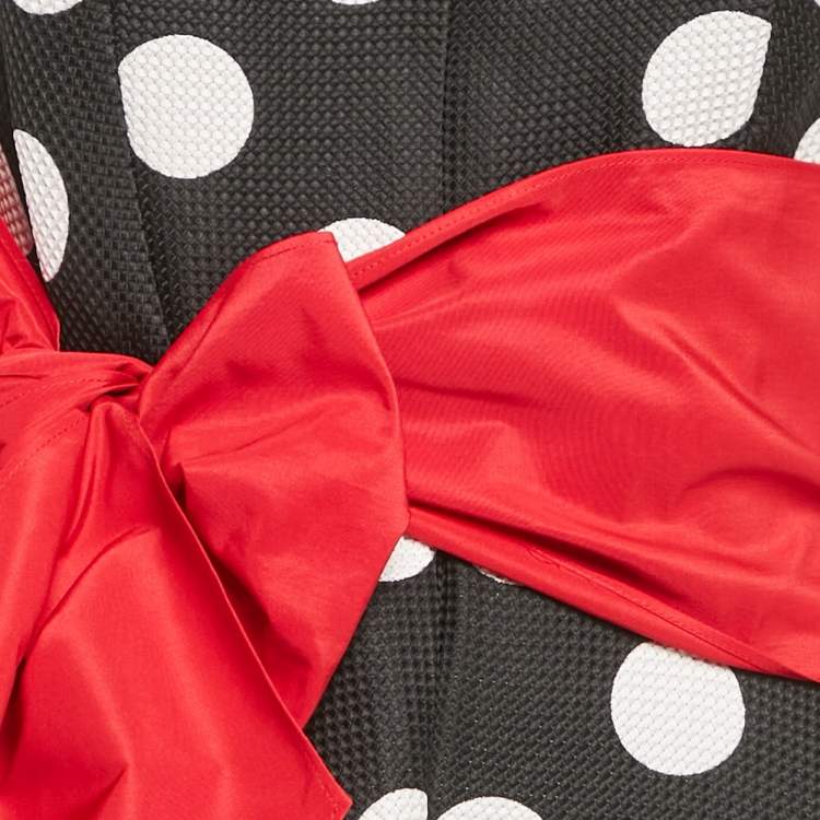 مملوكة مسبقًا CH Carolina Herrera Black Polka Dots Print Textured Knit Belted Gown M