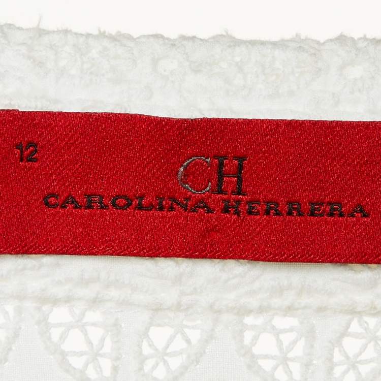 Pre Owned CH Carolina Herrera White Eyelet Lace Belted Maxi Dress L