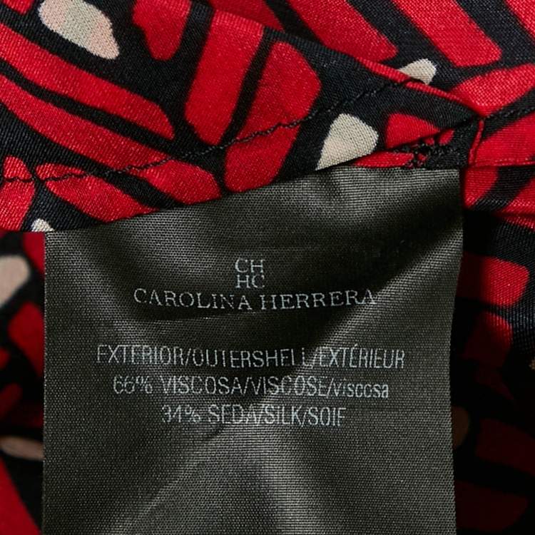 Pre Owned CH Carolina Herrera Red Printed Chiffon Belted Maxi Dress XS