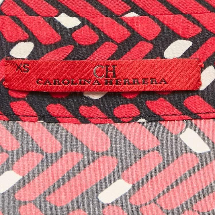 Pre Owned CH Carolina Herrera Red Printed Chiffon Belted Maxi Dress XS