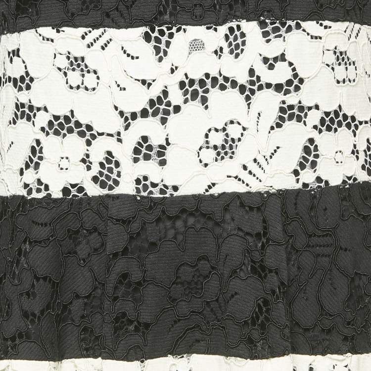 Pre Owned Carolina Herrera Black/White Corded Lace Sleeveless Short Dress M