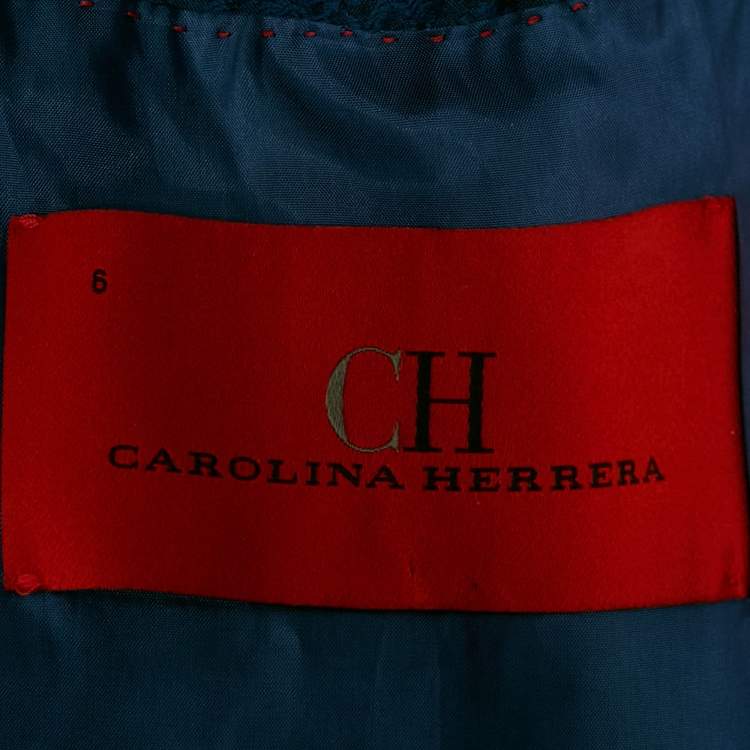 Pre Owned CH Carolina Herrera Navy Blue Jacquard Ruffled Jacket M