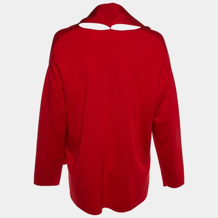 Pre Owned CH Carolina Herrera Red Knit Scarf Detail Top L