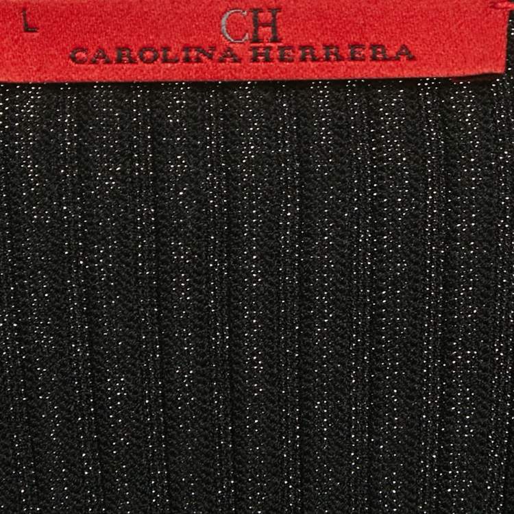 Pre Owned CH Carolina Herrera Black Rib Knit Bell Sleeve Top L