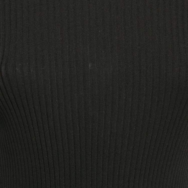 Pre Owned CH Carolina Herrera Black Rib Knit Bell Sleeve Top L