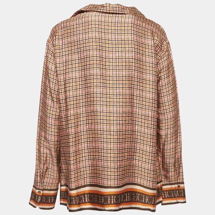 Pre Owned CH Carolina Herrera Red Houndstooth Printed Sateen Top M