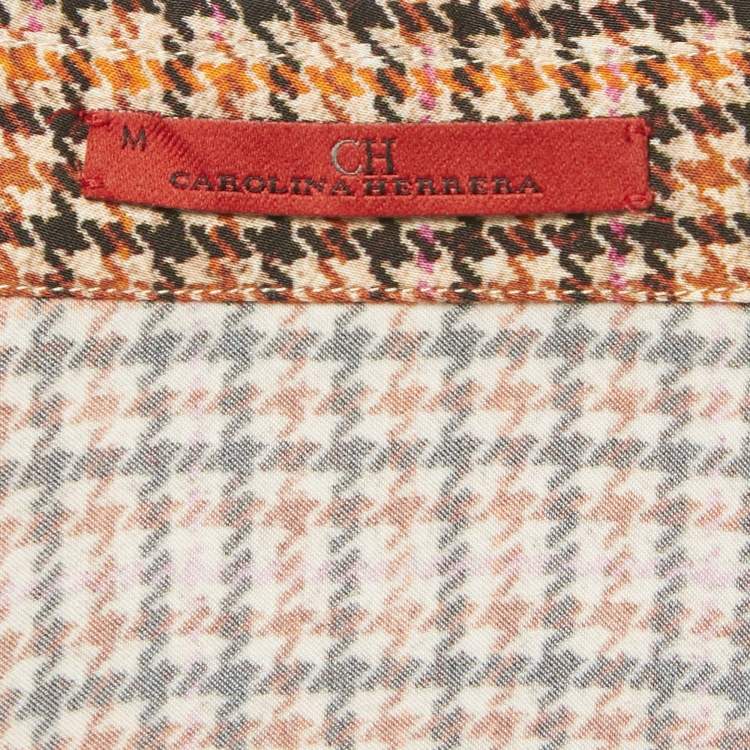 Pre Owned CH Carolina Herrera Red Houndstooth Printed Sateen Top M