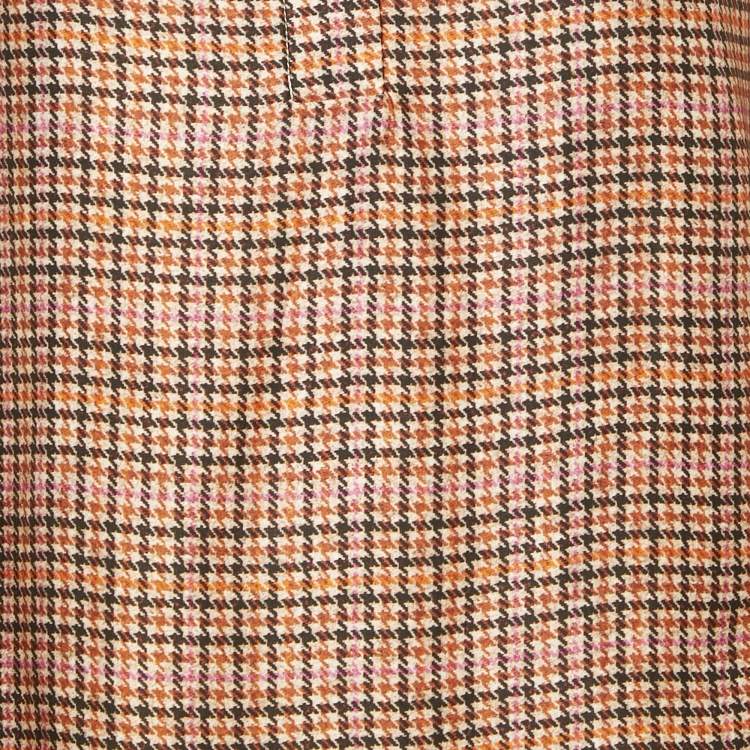 Pre Owned CH Carolina Herrera Red Houndstooth Printed Sateen Top M