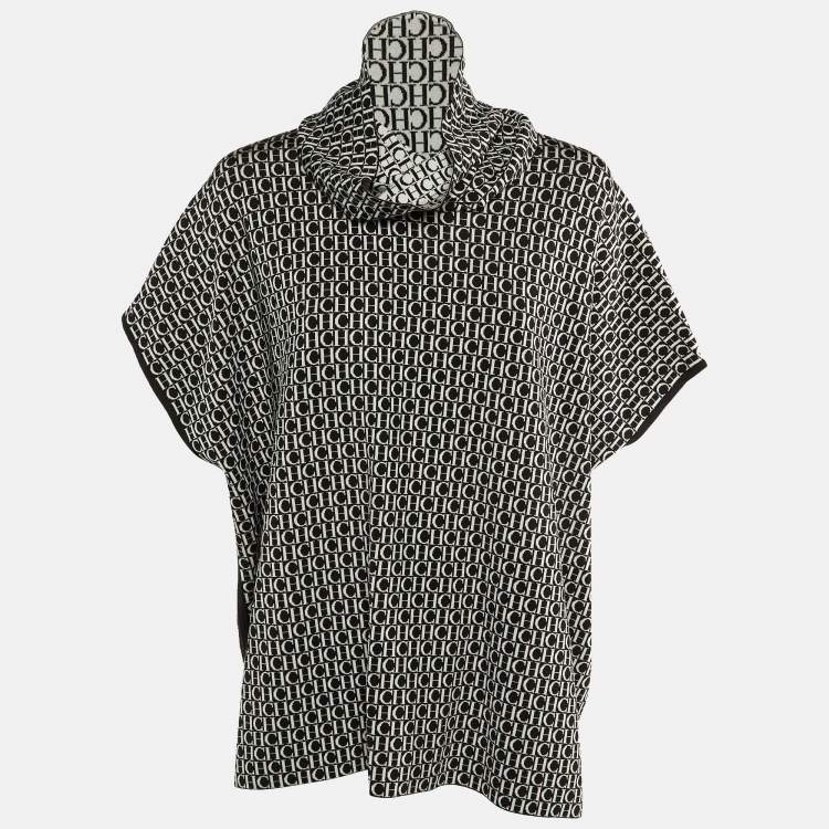Pre Owned CH Carolina Herrera Monochrome Logo Intarsia Knit neck Wrap Detail Pullover S