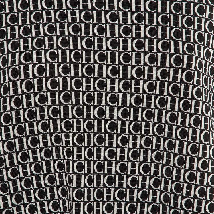 Pre Owned CH Carolina Herrera Monochrome Logo Intarsia Knit neck Wrap Detail Pullover S